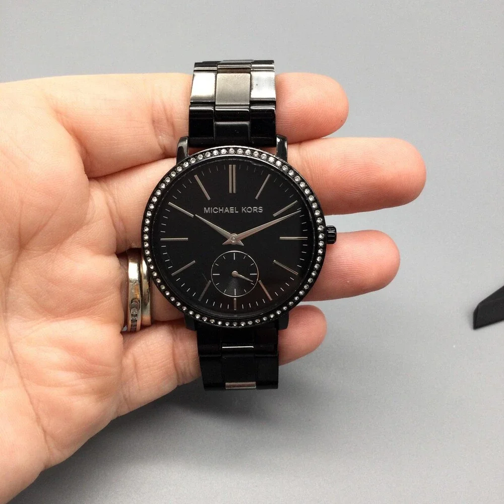 Michael Kors Jaryn Womens Watch 38mm Black Dial Crystals MK-3546 New Battery 6" - Picture 5 of 15